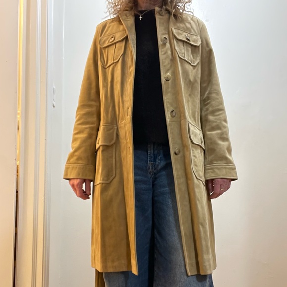 GAP Vintage Women's Camel Suede Trench Coat Size M - Picture 6 of 14